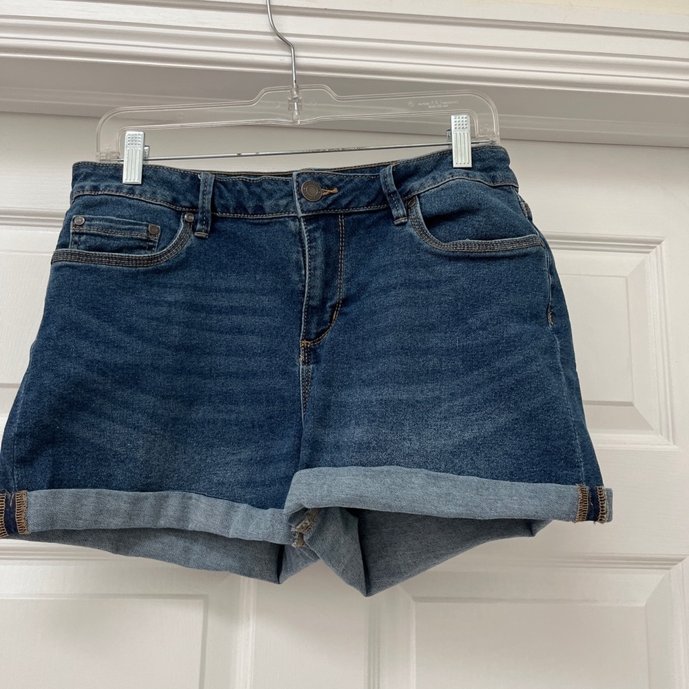 My Style Blue Jean Shorts with Cuffed Hem and Mid-Rise Fit